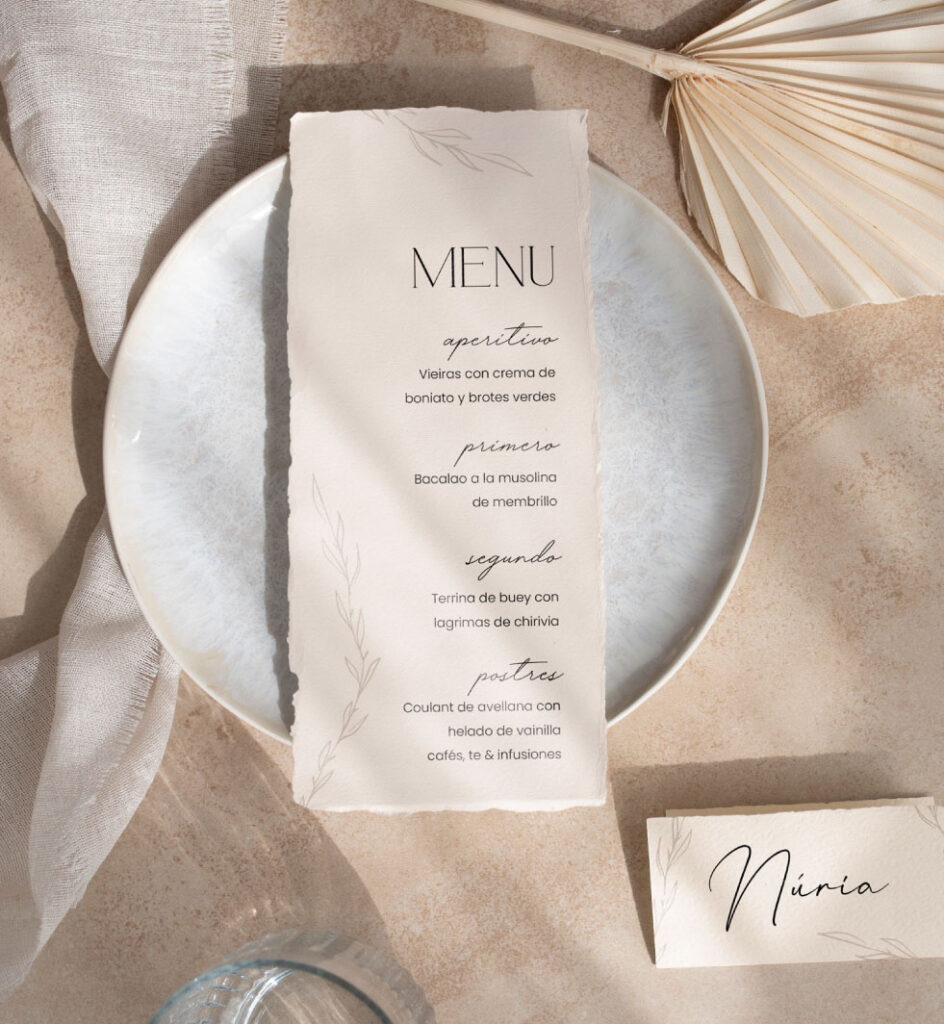 Menú y marcasitios para mesas boda